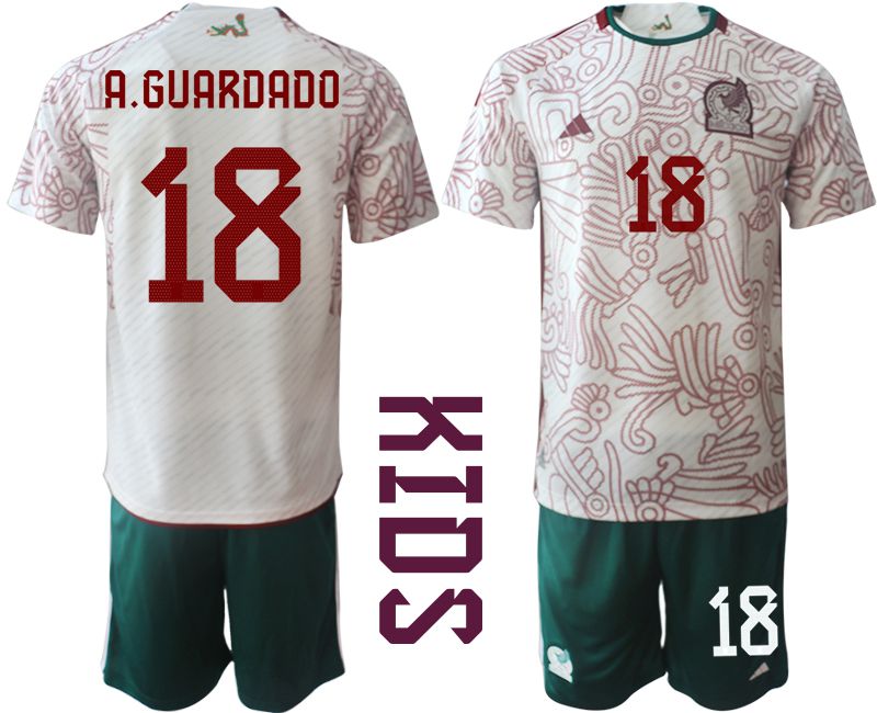 Youth 2022 World Cup National Team Mexico away white #18 Soccer Jersey->youth soccer jersey->Youth Jersey